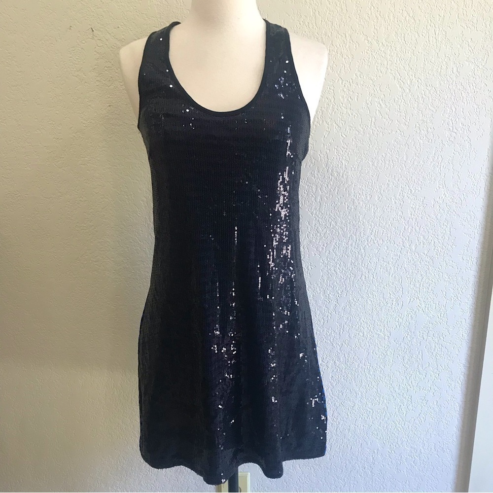 FINAL SALE Johnny Martin Womens Sequined Blue & Black Striped Racerback…